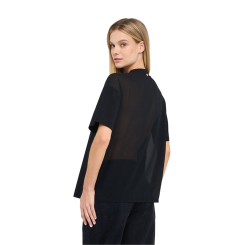 T-shirt Donna a girocollo, con maniche corte e collana perle